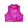 thumbnail image 3 of Xnihocha Kids Girls Sleeves Turtleneck Metallic Crop Top for Ballet Dance Gymnastic Athletic Sports Rose Red 6, 3 of 5