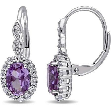 Tangelo 3-1/3 Carat T.G.W. Created Alexandrite, White Topaz and Diamond-Accent 14kt White Gold Leverback Earrings