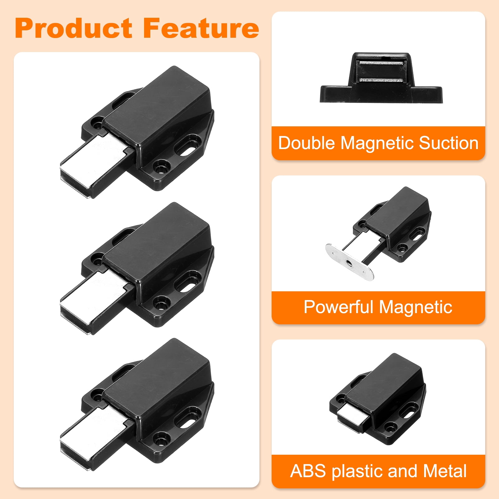 Unique Bargains Push to Open Pressure Touch Release Latches for Closet Door Black