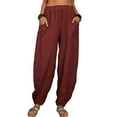 thumbnail image 4 of LLYwey Exercise Pants For Women Fashion Women Summer Casual Loose Cotton and Linen Pocket Solid Trousers Pants Pull On Pants Female Long Pant Style H1110 Wine 3XL, 4 of 7