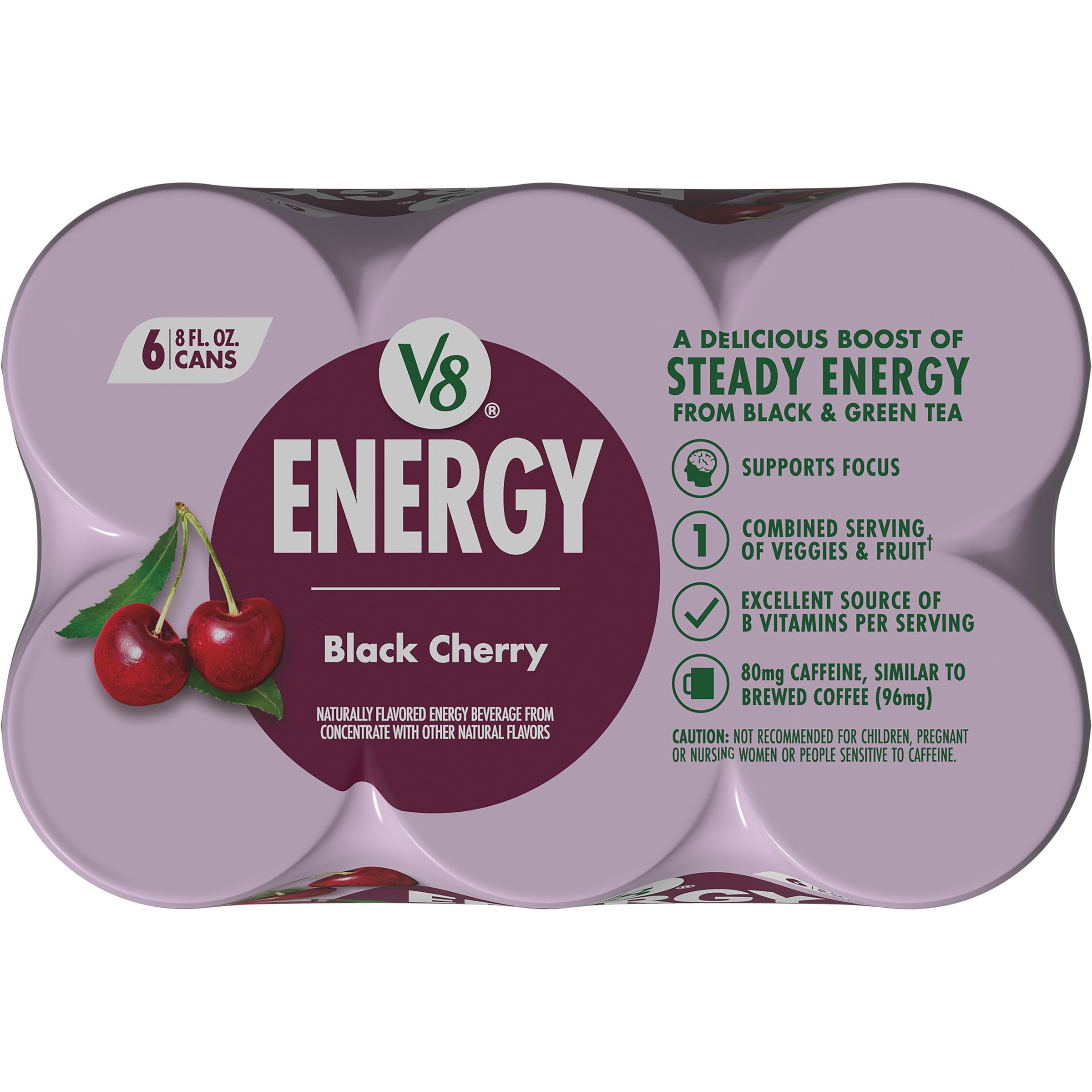 V8 Energy Black Cherry Energy Drink, 8 fl oz Can, 6 Pack