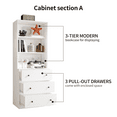 thumbnail image 4 of RichYa Vertical File Cabinet, 3-Tier Modern Bookshelf with 3 Large Drawer, Wood Filing Cabinet with Open Storage Shelf, Glass Doors and Fixed Storage Shelves for Home Office, White, 4 of 8