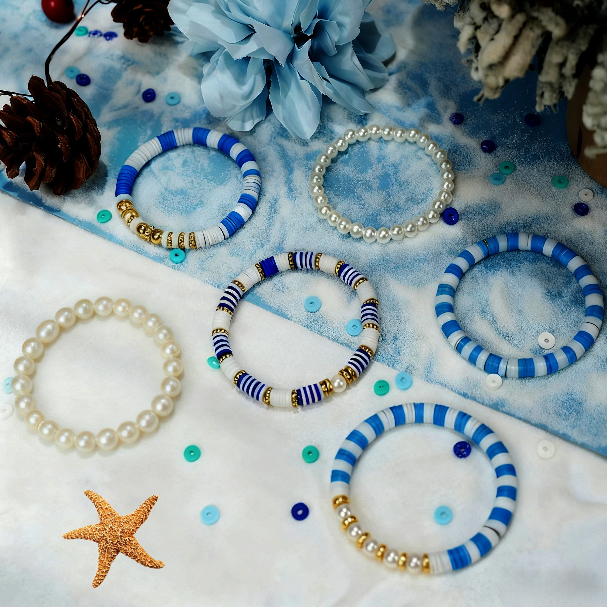 Ocean Style Pearl Bead Jewelry Making Kit, Acrylic Letters Loose Beads for Necklace Bracelet Making