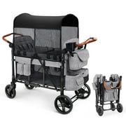 Matladin Wagon Stroller for 4 Seats, All-Terrain Wagon for Toddler with Canopy, Adjustable Handlebar, 5 Point Harness, Phone Holder, Shoulder Bag, Gray
