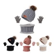 thumbnail image 4 of TIERPOP Winter Warm Baby Solid Color Hat Gloves Scarf Set Fur Ball Beanies Cap Mitten, 4 of 16