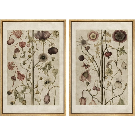 IDEA4WALL Framed Canvas Print Wall Art Set Wildflower Floral Botanical Fine Art Multicolor Flowers Pattern Vintage Art Farmhouse/Country Wall Decor for Living Room, Bedroom, Office - 16"x24"x2 Natural