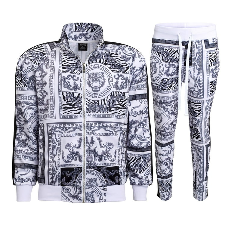 Men s Luxury Track Suits 2 Piece Sweatsuit Set ST552 White 2X