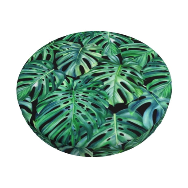 Disketp Monstera Leaves Funda Redonda para Taburete, Funda de Cojín para Silla de Bar Suave y Elástica-14 inch