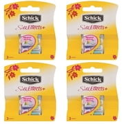Schick Silk Effects+ Plus Refill Cartridges, 3 Count (Pack of 4) + Makeup Blender Stick, 12 Pcs