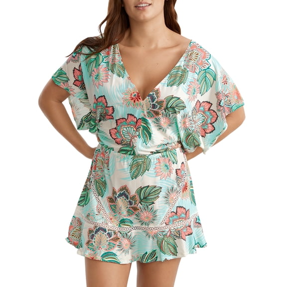 COCO REEF Tropical Lotus Cover-Up Dress Ivory LG