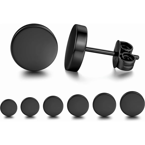Nmkwnr 6 Pairs Flat Back Stud Earrings 316L Stainless Steel 3-8mm Round Earrings Studs Set for Men Women