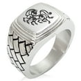 thumbnail image 1 of Stainless Steel Odin's Sleipnir Horse Viking Norse Geometric Pattern Step-Down Biker Style Polished Ring, 1 of 1