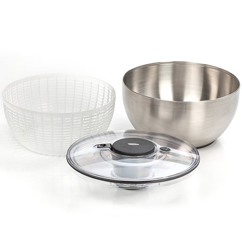 OXO Stainless Steel Salad Spinner with Locking Lid Rubber Bottom
