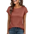 thumbnail image 2 of Womens T Shirts Summer Tops Cap Sleeve Crewneck Solid Color Casual Business Blouses 2026 Spring Clothes Fashion Outfits Light Brown 2XL, 2 of 8