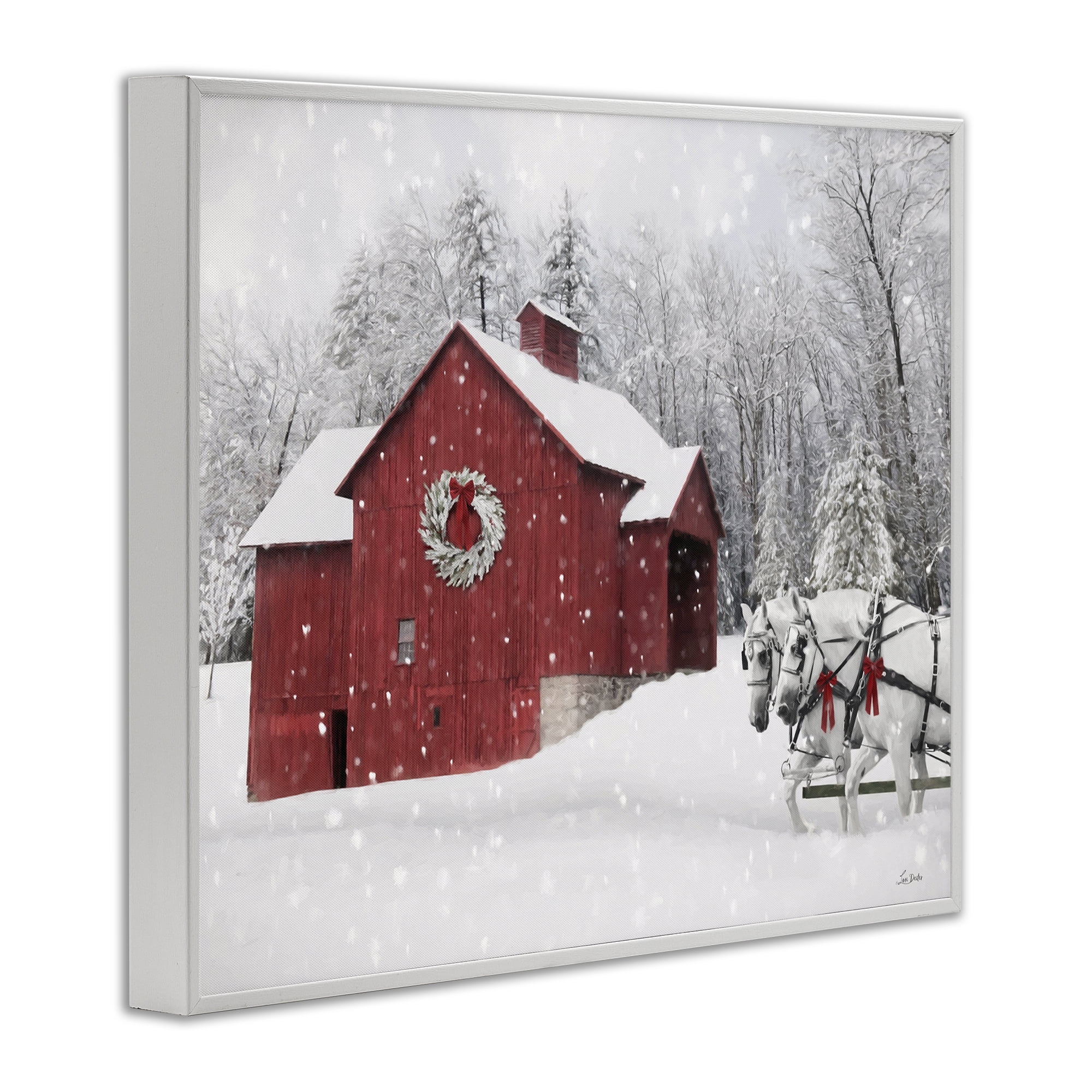 Stupell Industries Snow Covered Red Barn Holiday Painting White Framed Art Prints Wall Art, 20 x 16