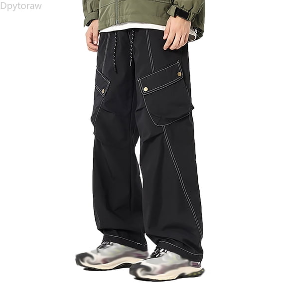 Dpytoraw Men's Outdoor Hiking Pants Waterproof Windproof Loose Fit Travel Comfort Trousers Black L