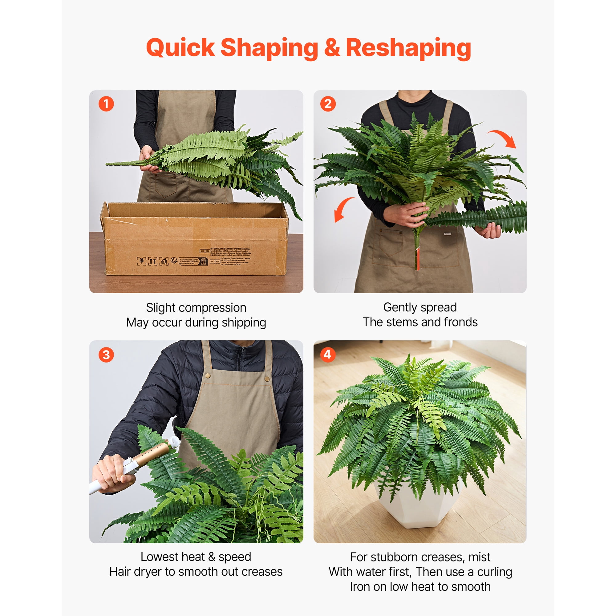 KFFKFF Artificial Ferns, 50-Inch Fake Boston Fern Bush with 96 Fronds, Large Faux Greenery for Indoor and Outdoor Decoration, Silk & LDPE Material, Realistic Design for Home, Porch, Garden, Office