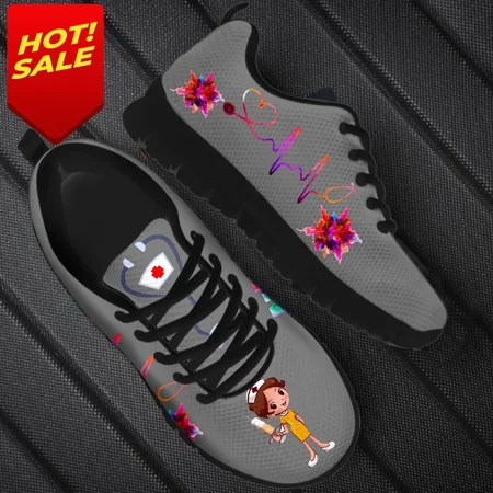 

New Cartoon Nurse Shoes For Women Medical Heart Beat Brand Design Breathable Sneakers Flats Shoes Zapatos Mujer