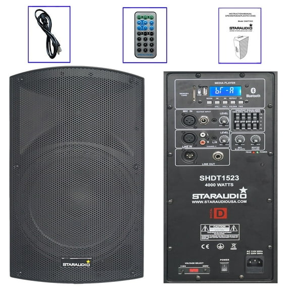 2-Way Active  PA Speaker 15" 4000W  Peak Powered DJ Speaker with TWS SB USB SD