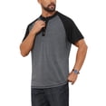 thumbnail image 4 of INSPIRE CHIC Men's Raglan Retro Colorblock Short Sleeve Button Down Henley Shirt L Dark Gray, 4 of 5
