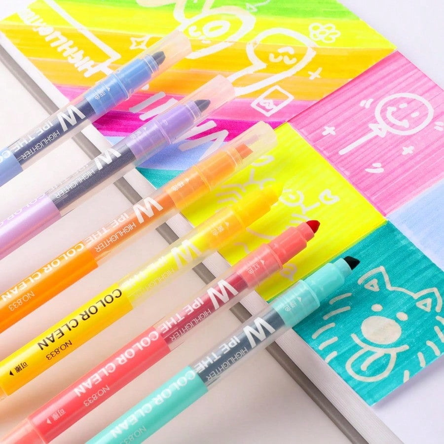 Erasable Highlighters Dual Tip 10 Pack Highlighters Assorted Colors Erasable Smooth Writing Book Journaling No Bleeding Highlighter Pens for Bible Journal Planner