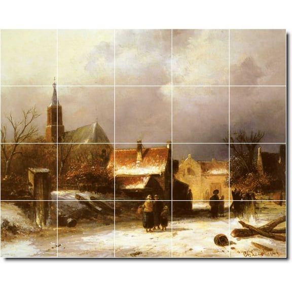 Ceramic Tile Mural-Charles Leickert Village Painting 15. 21.25" w x 17" h using (20) 4.25 x 4.25 ceramic tiles