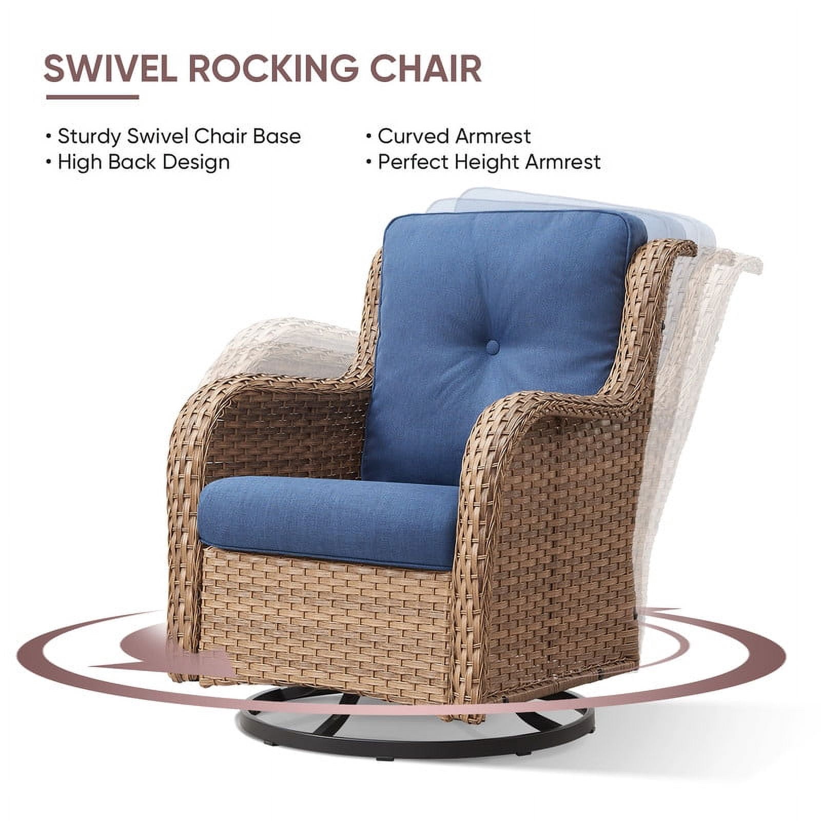 PARKWELL 4 Pieces Outdoor Patio Furniture Set Wicker Rattan Swivel Glider Chairs Cushioned Sofa Coffee Table All-Weather Conversation Sectional with Anti-Slip Cushions for Balcony