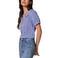 thumbnail image 4 of INSPIRE CHIC Women's Blouses Peter Pan Collar Puff Short Sleeves Ruffle Plaid Shirt Tops L Dark Blue, 4 of 5