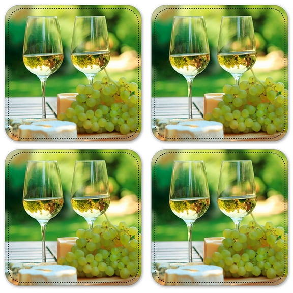 Vinyl Drink Coasters - Set of 4 - White Wine & Grapes