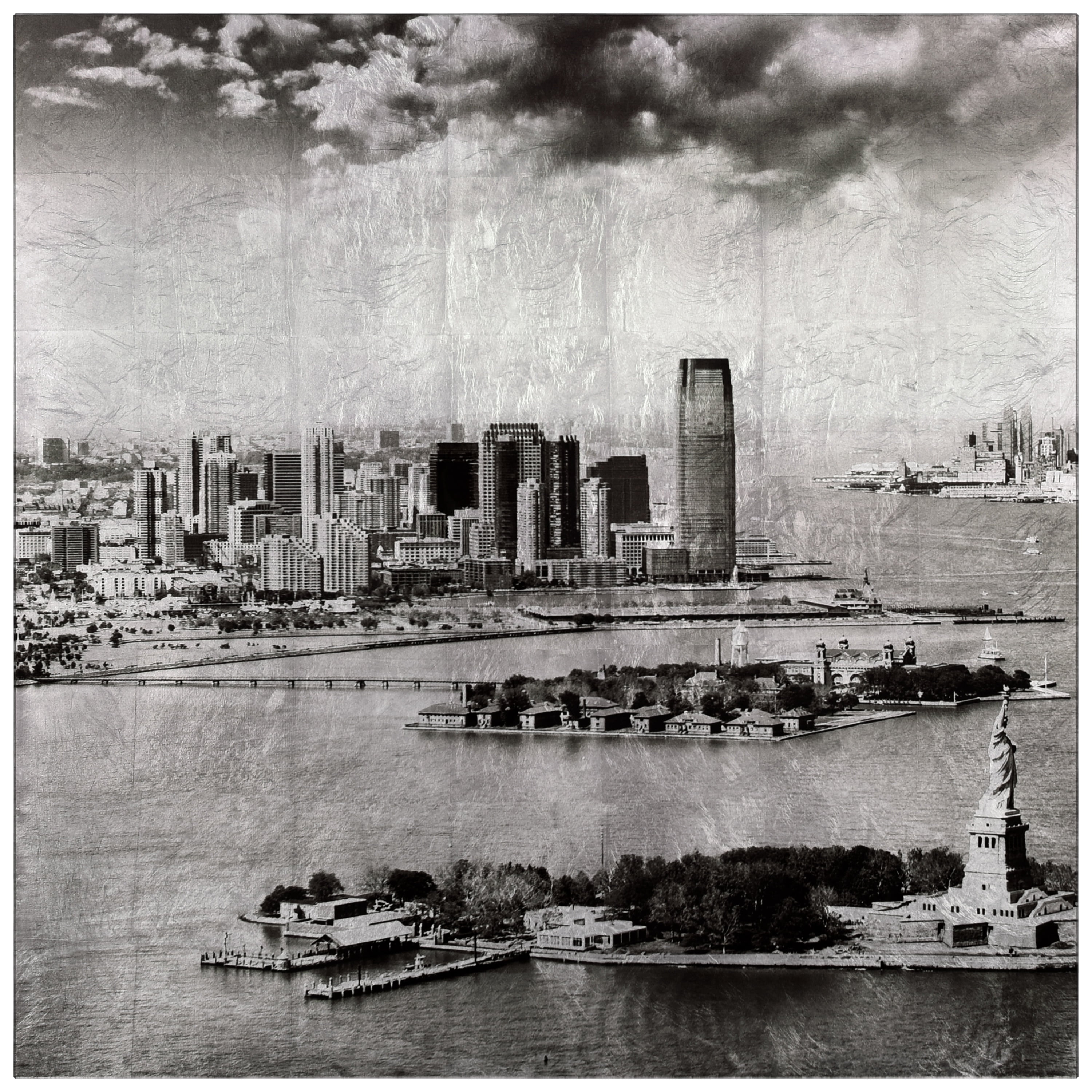 "New York Skyline A" Reverse Printed Tempered Glass with Silver Leaf