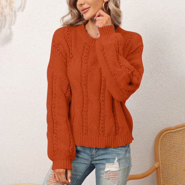 Qiopertar et Hiver Blouse Décontractée à Col Rond pour Femmes Manches Longues Unie Pull Offres de la Semaine Liquidation à Moins de 5$ jusqu'à 90 % de Réduction