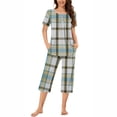 thumbnail image 1 of Rbaofujie Chemises de Nuit pour Femmes T-Shirt de Nuit à Col Rond à Motif Quadrillé à Manches Courtes et Ensembles Pantalon Vêtements de Détente Pyjamas avec Poches Pyjamas pour Filles, 1 of 6