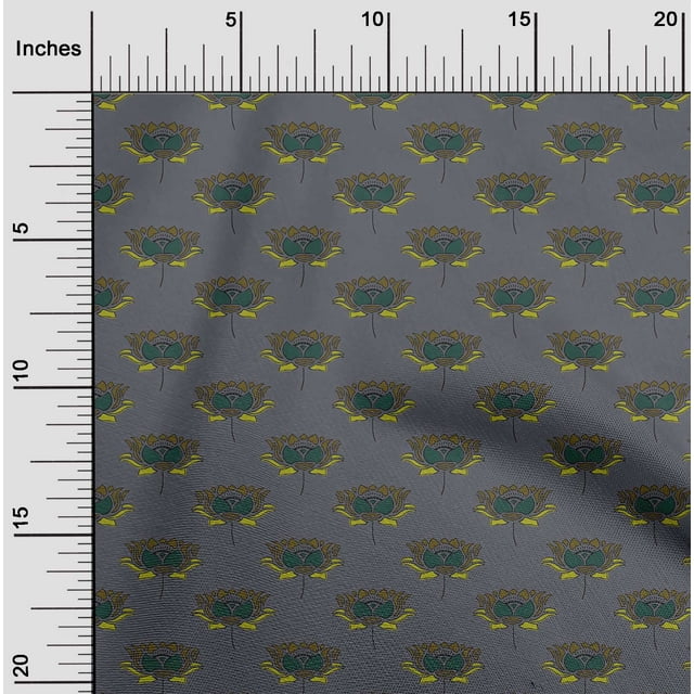 oneOone Cotton Poplin Fabric Lotus Block Print Sewing Fabric BTY 42 Inch Wide