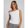 thumbnail image 2 of Womens Summer Off The Shoulder Sleeveless One Shoulder Ruched Asymmetrical Going Out Tank Crop Tops Shirts, 2 of 6