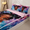 thumbnail image 3 of Homewish Cartoon Black Girls Zipper Full Size Comforter Sets with Fitted Sheet and 2 Pillowcases,Rainbow Galaxy Starry Night Zipper Bedding Set For Kids Teens,Pink Reversible,4-Piece, 3 of 7