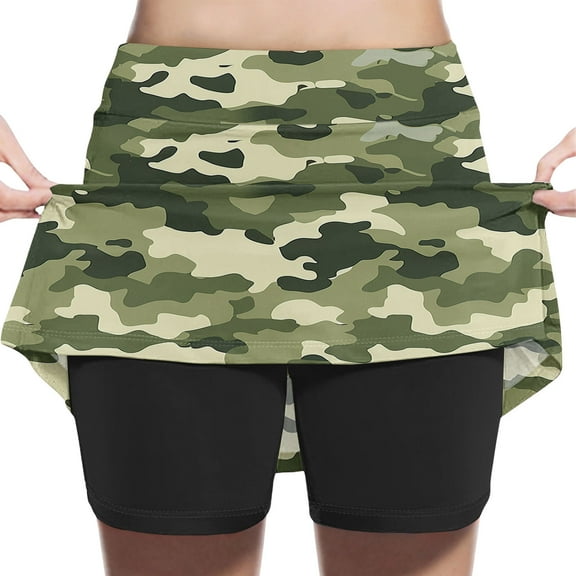 SGFCWSX Girls Skort Elastic Waist 2 in 1 Kids Quick Dry Camouflage Print Mini Skorts for Tennis Golf Active Wear Camouflage Size 5 Years