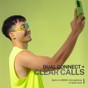 JLab GO Pop Active Noise Cancelling Bluetooth Earbuds with Charging Case, Transparent Neon Green