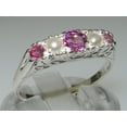 thumbnail image 2 of LBG British Made 9ct White Gold Natural Pink Tourmaline & Cultured Pearl Womens Band Ring - 33 size options - Size 9.75, 2 of 7