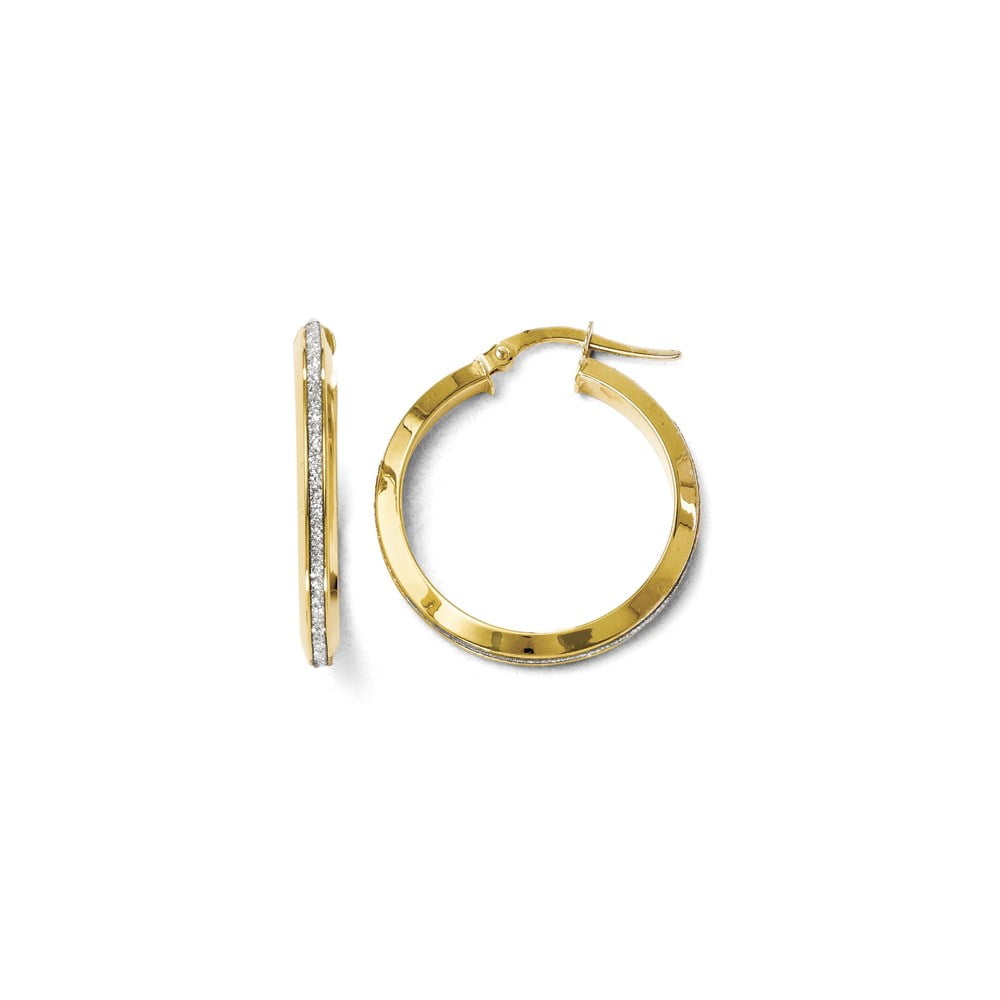 Solid 14k Yellow Gold Polished Glimmer Infused Hoop Earrings