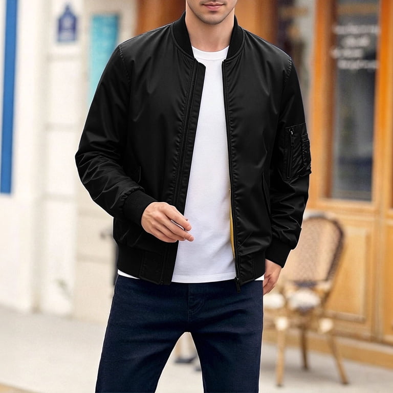 Zynoxe Mens Plus Size Bomber Jackets Casual Ribbed Stand Collar