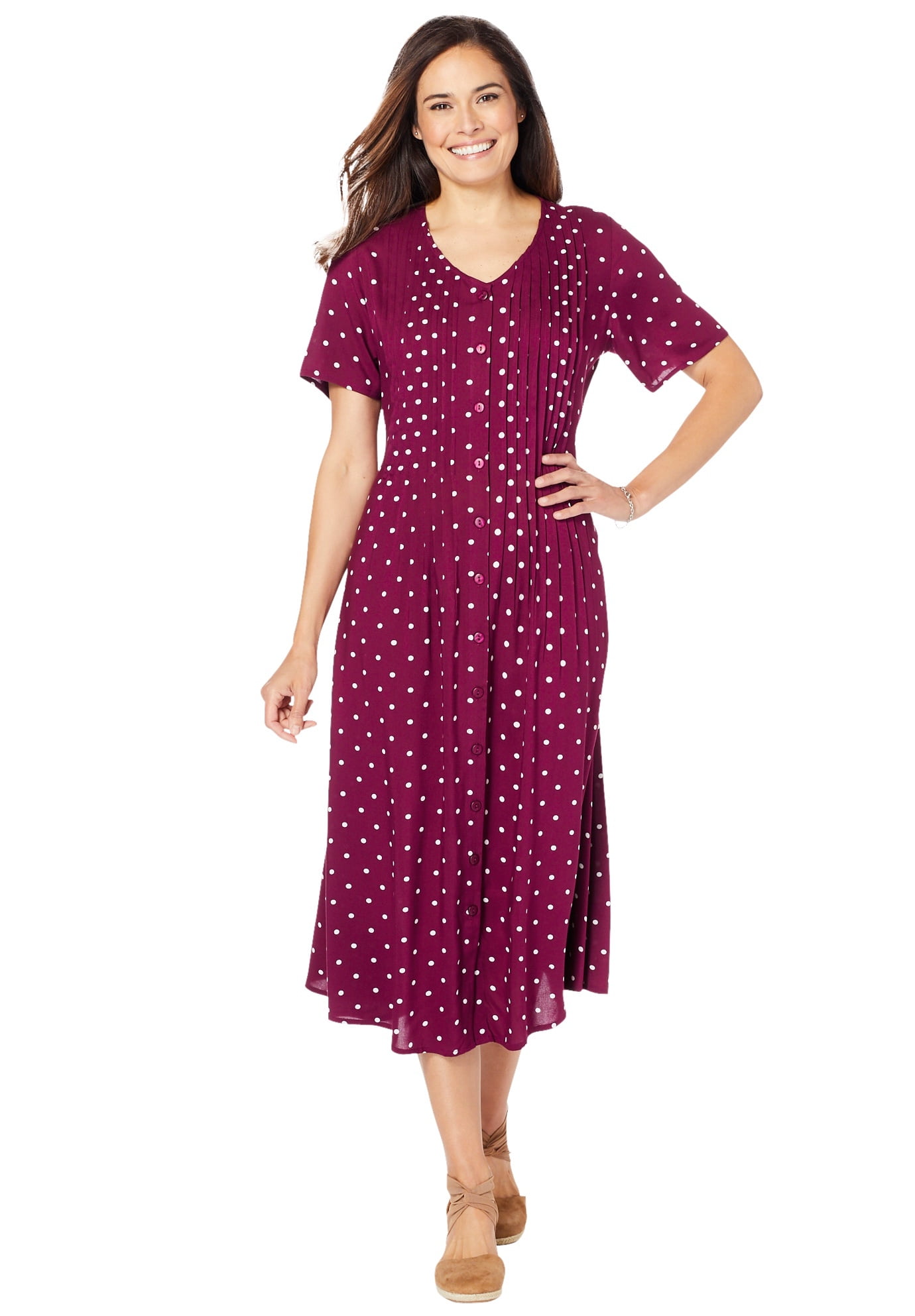 Woman Within Women's Plus Size ShortSleeve ButtonFront Dress Dress