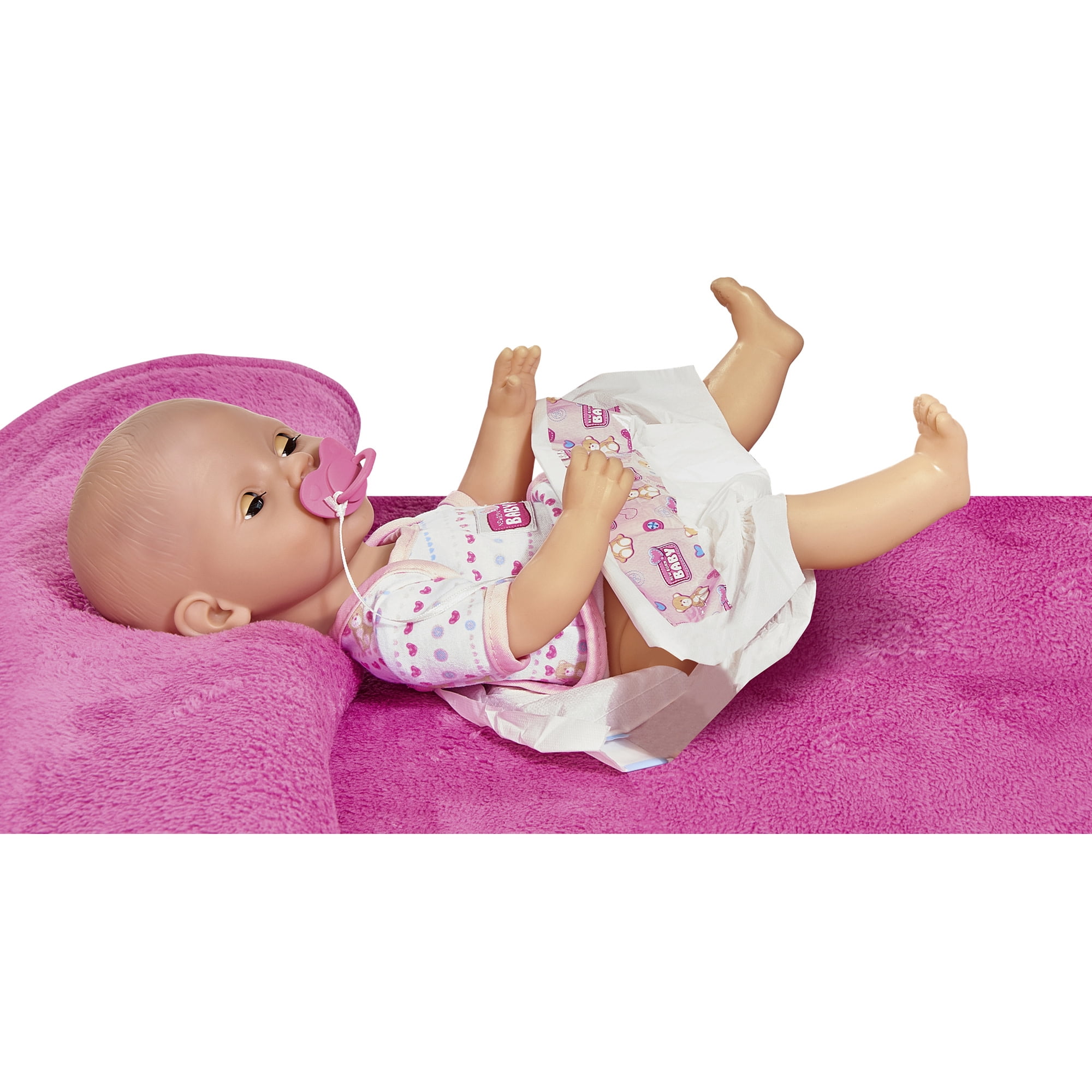 Simba Toys: Newborn: Drink & Wet - 15" Baby Doll & 7pc Toy Accessories - Pink-Heart-Teddy Bear Onesie, Potty Toilet, Bottle, Diaper & More, Kids 3+