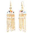 thumbnail image 3 of Efulgenz Indian Jewelry Bollywood Antique Faux Pearl Drop Floral Long Chain Tassel Jhumka Jhumki Hook Dangle Earrings Set, 3 of 4