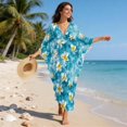 thumbnail image 5 of Xixirimido Blue Sea Starfish Floral Print Kaftan Dresses for Women Plus Size V-Neck Moo Moos Batwing Sleeve Caftan Beach Dress Bathing Suit Cover-Up Loungewear, 5 of 7