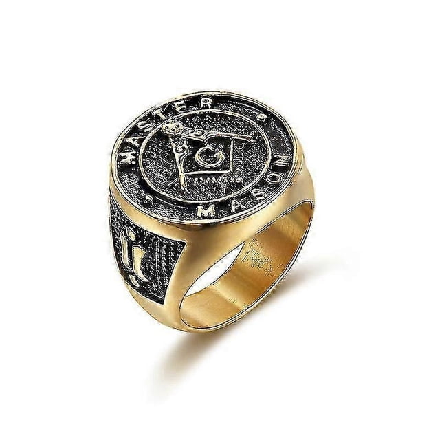 Ag Stainless Steel Ring Men Vintage Gold Color Male Hiphop Rock Man Rings Retro Free Mason Freemasonry Masonic Punk Jewelry