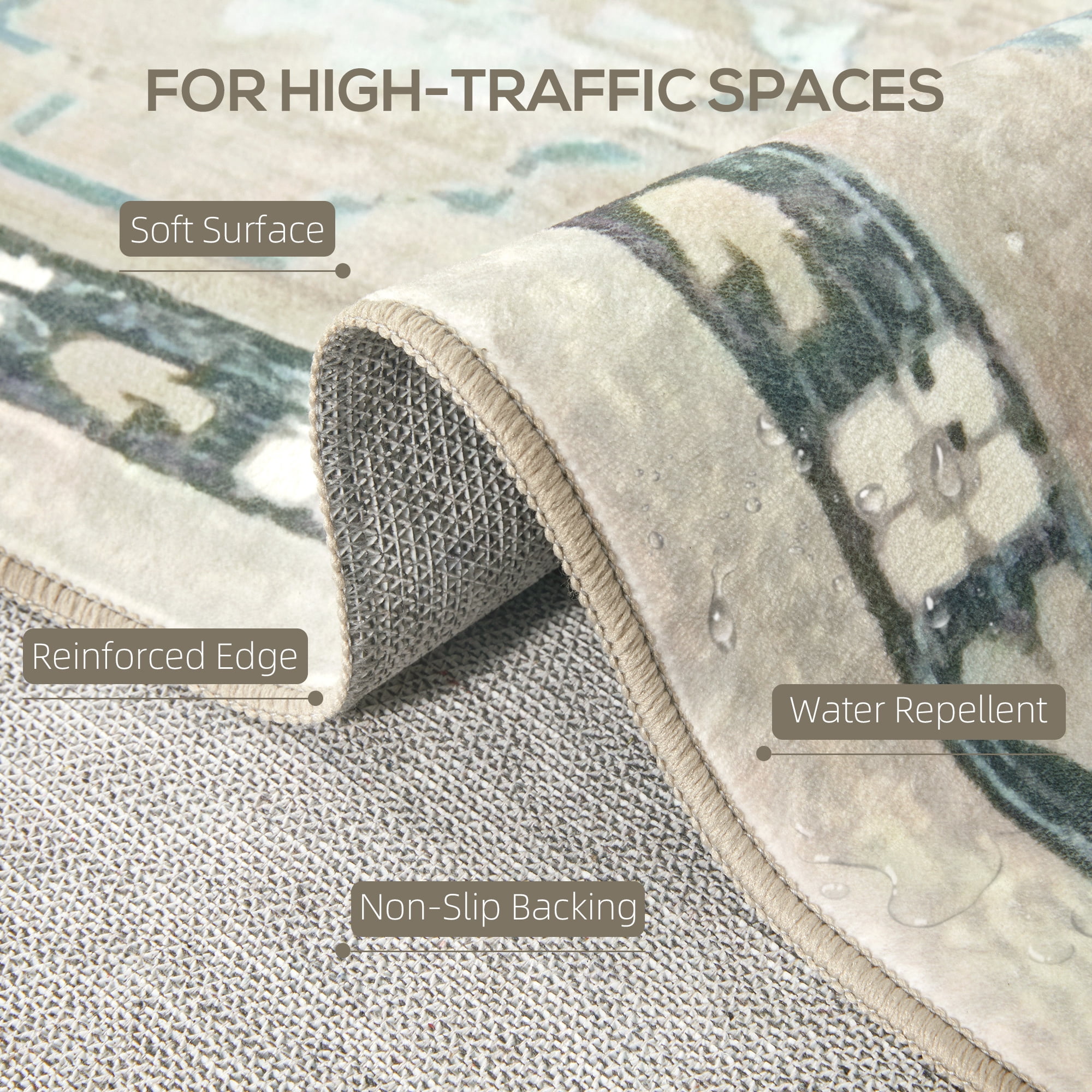 HOMCOM 6x9 Area Rug, Boho Machine Washable Area Rug for High Traffic Areas in Living Room, Bedroom, Dining Room, Kitchen, Blue