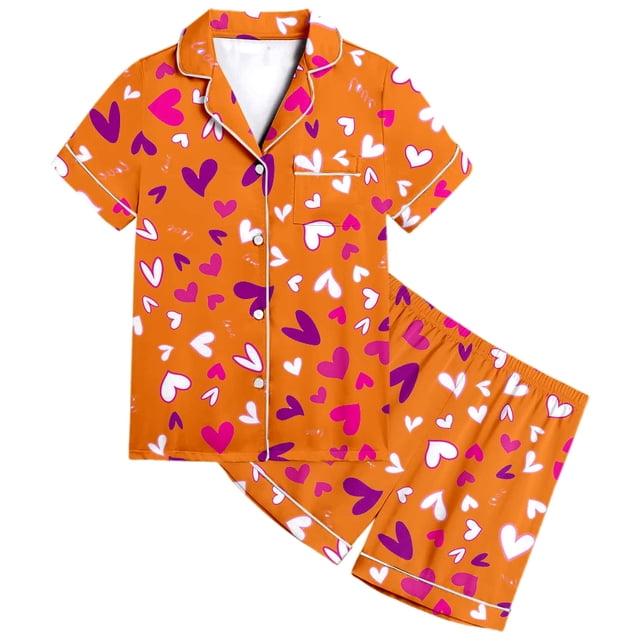WEAIXIMIUNG Ensemble de Pyjama pour Enfants, Décontracté, Imprimé, Chemise à Boutons à Manches Courtes, Short, Ensemble de Pyjama, Pyjamas à Imprimé d'Animaux Mignons, 10-11 Ans
