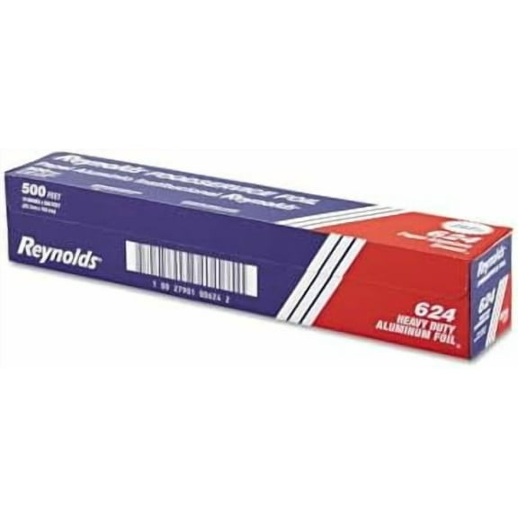 Reynolds 624 Heavy Duty Aluminum Foil Roll, 18" Width x 500' Length, Silver, 1-Roll Per Case