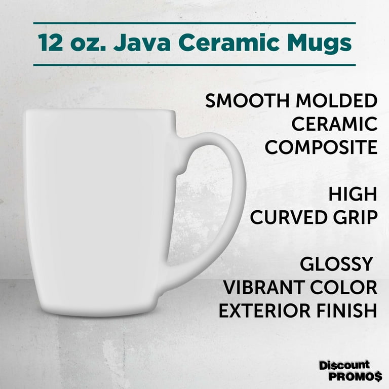 Curved Java Coffee Mug Set - 10 Pack - 12 Oz. - Stoneware Restaurant Cups -  White
