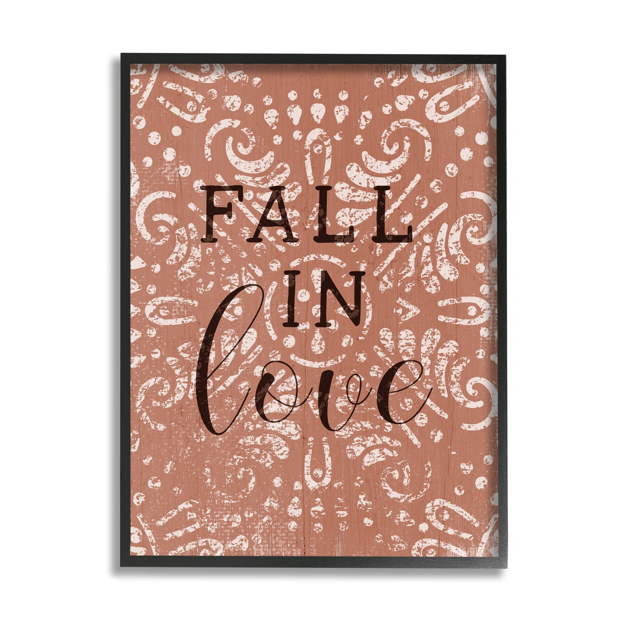 Stupell Industries Fall In Love Romantic Phrase Vintage Fractal Pattern Graphic Art White Framed Art Print Wall Art, 11x14, by Daphne Polselli